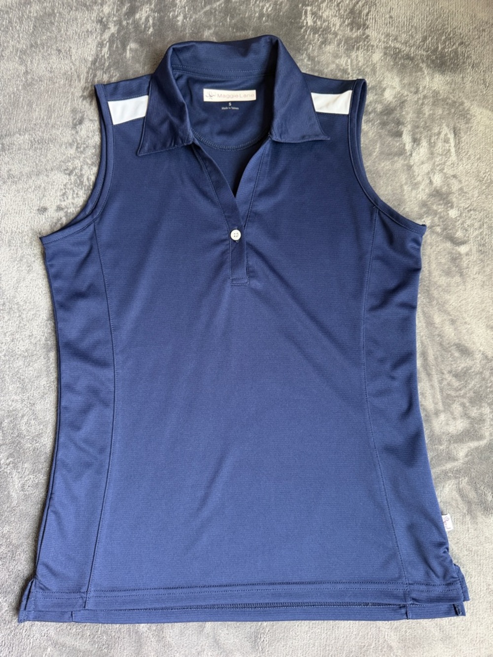 Maggie Lane Navy Sleeveless Polo Tank with White Shoulder Accents